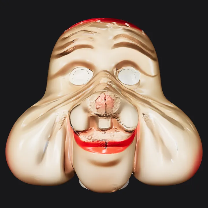 Person with exaggerated cheeks or accessories. smooth edges, complex geometry, character, symmetric geometry.