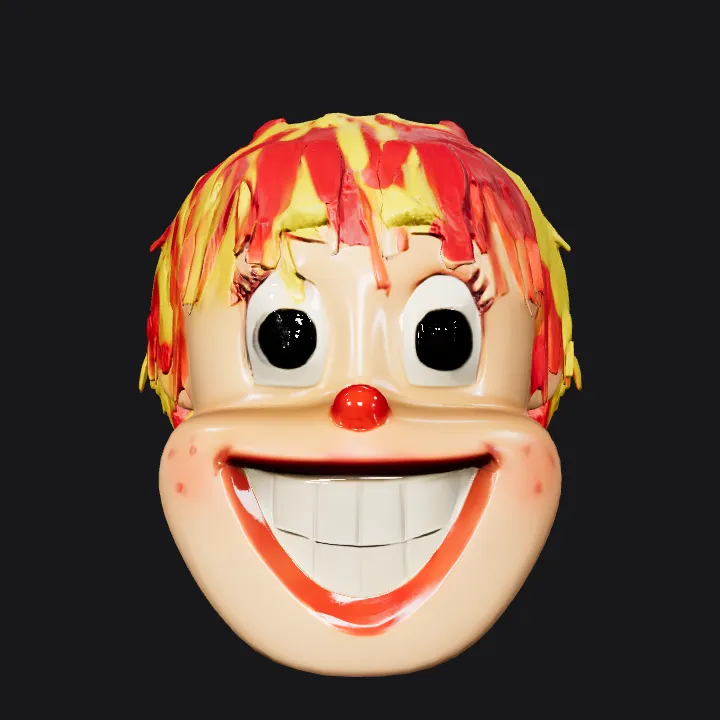 cartoon clown face mask with colorful hair. smooth edges, simple geometry, character, symmetric geometry.