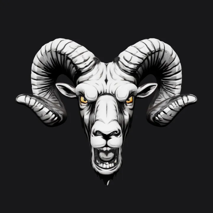 Aggressive ram head drawing. sharp edges, complex geometry, character, symmetric geometry.