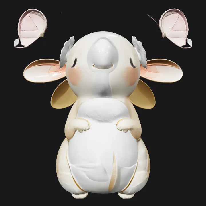 Cute bunny with flower crown and butterfly. smooth edges, simple geometry, character.