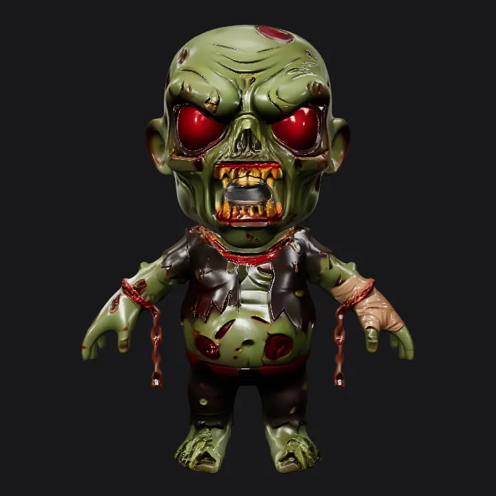 Cartoon zombie character with glowing red eyes. smooth edges, complex geometry, game-ready, character, symmetric geometry.