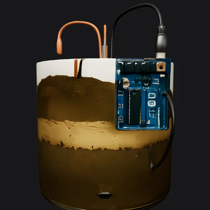 Electronic soil moisture sensor in glass container. sharp edges, complex geometry.
