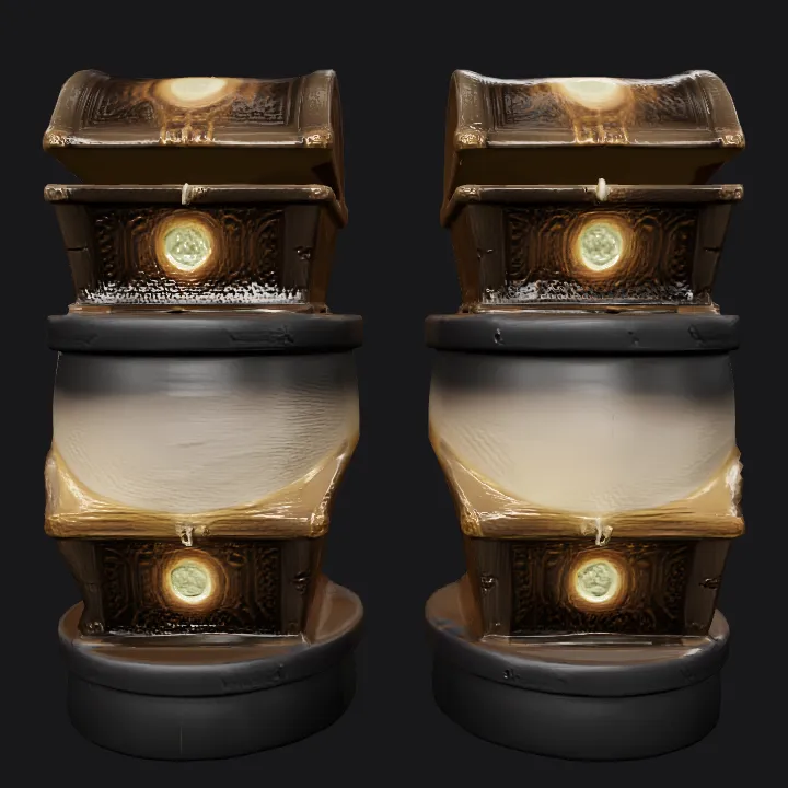Glowing magical treasure chest with runes. smooth edges, complex geometry, game-ready, symmetric geometry.