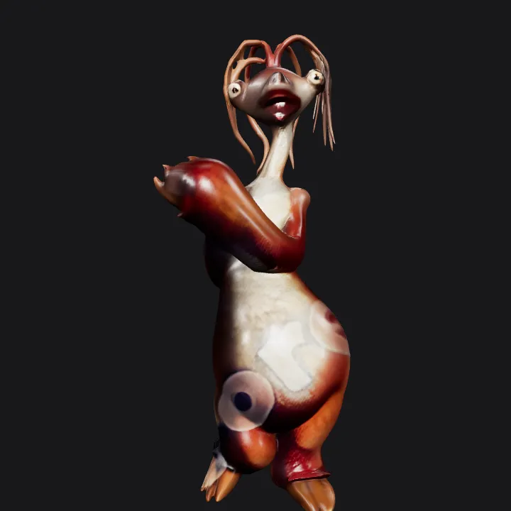 Cartoon creature with long neck and limbs. complex geometry, smooth edges, game-ready, character.