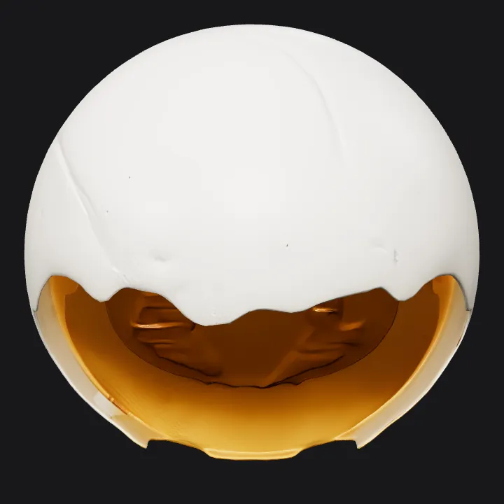 golden sphere inside cracked eggshell. smooth edges, sharp edges, complex geometry.