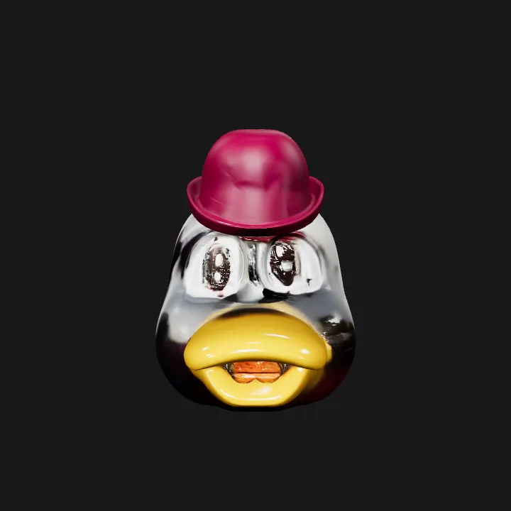 Cartoon penguin head with hat. smooth edges, simple geometry, character, symmetric geometry.