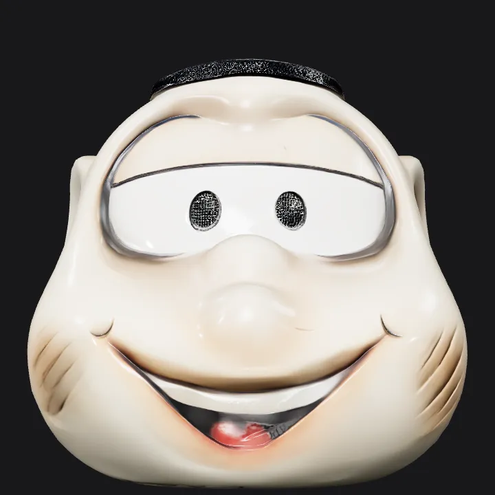 Ceramic monkey head jar. smooth edges, simple geometry, character, symmetric geometry.