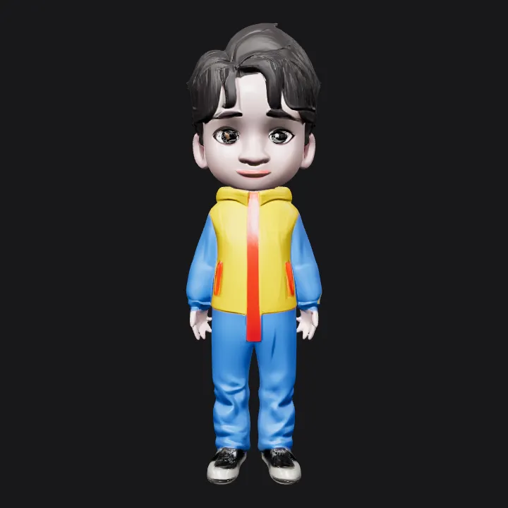 Cartoon boy in tracksuit. smooth edges, simple geometry, character, symmetric geometry.