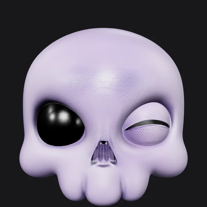 Cartoon-style purple skull side view. smooth edges, simple geometry, game-ready, symmetric geometry.