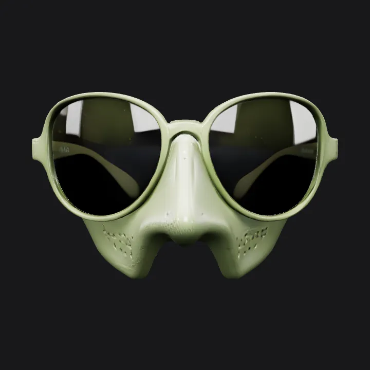 green headphones with large ear cups. smooth edges, simple geometry, symmetric geometry.