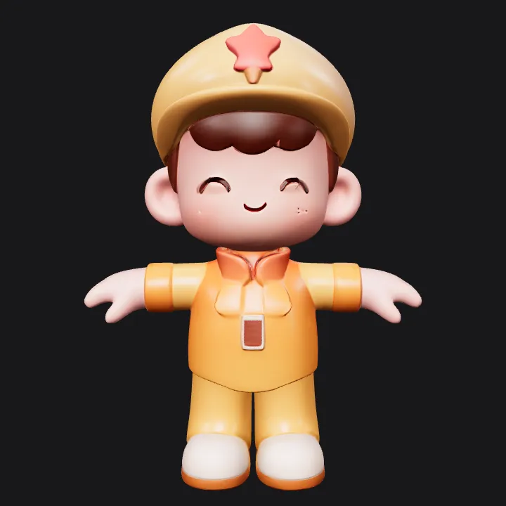 Cute cartoon child in uniform sitting. smooth edges, simple geometry, character, symmetric geometry.