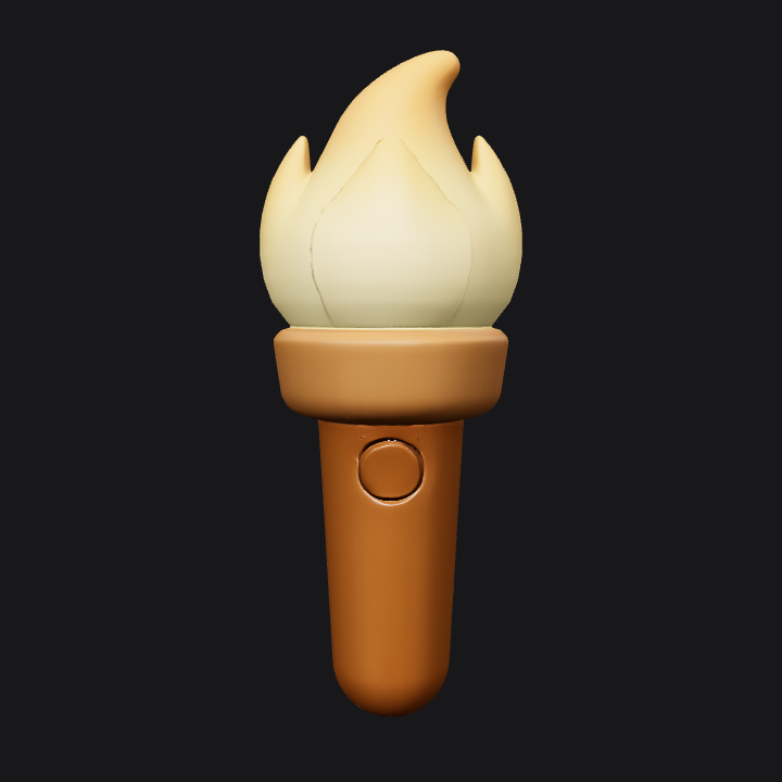 cartoon-style torch with flame. smooth edges, simple geometry, symmetric geometry.