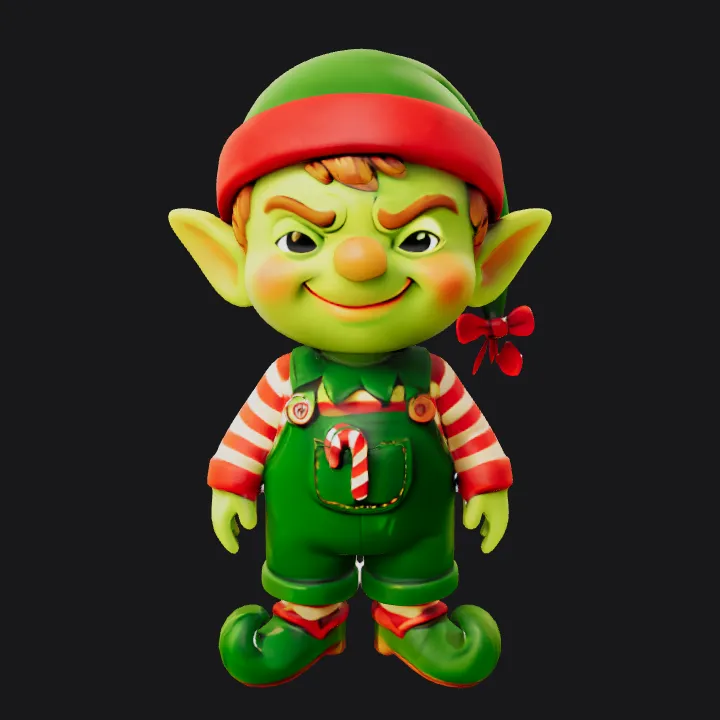 Christmas elf doll in festive outfit. smooth edges, complex geometry, character, symmetric geometry.