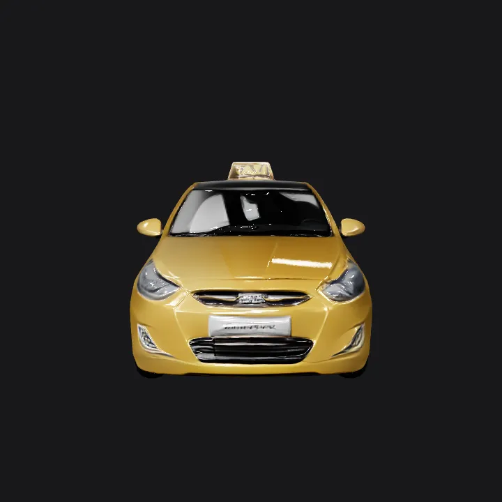 Yellow taxi car with roof sign. simple geometry, sharp edges, game-ready, symmetric geometry.