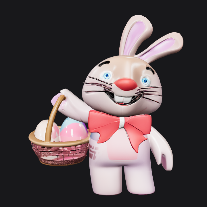 Cartoon bunny holding an Easter basket. smooth edges, simple geometry, game-ready, character.