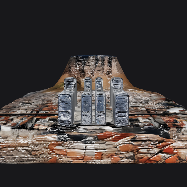 Urban cityscape with mountain backdrop. complex geometry.