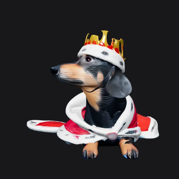 dog wearing a crown and royal robe. smooth edges, complex geometry, character.