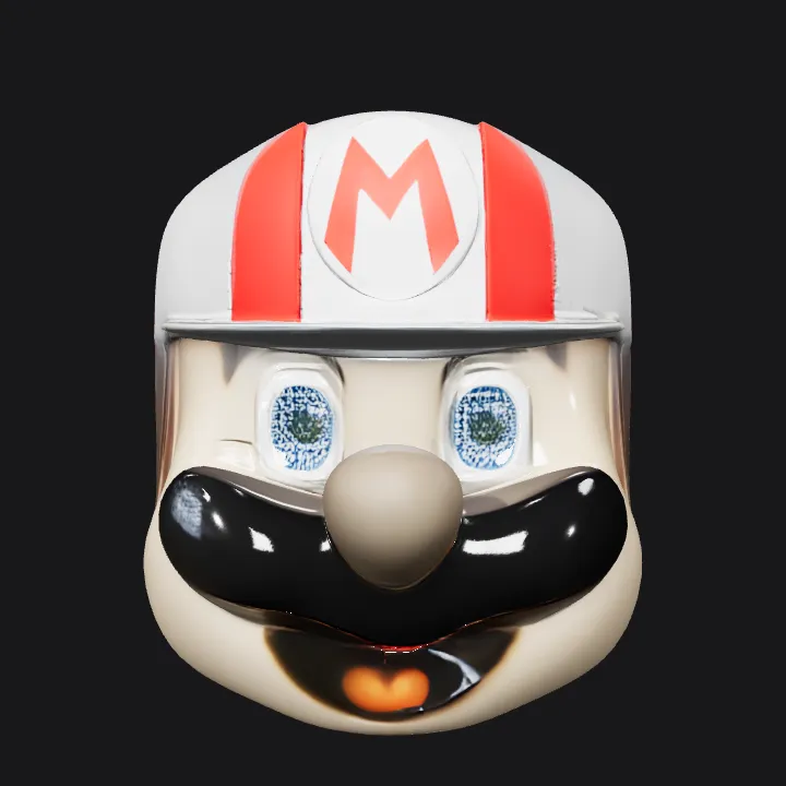 Mario cartoon helmet. smooth edges, complex geometry, game-ready, character, symmetric geometry.