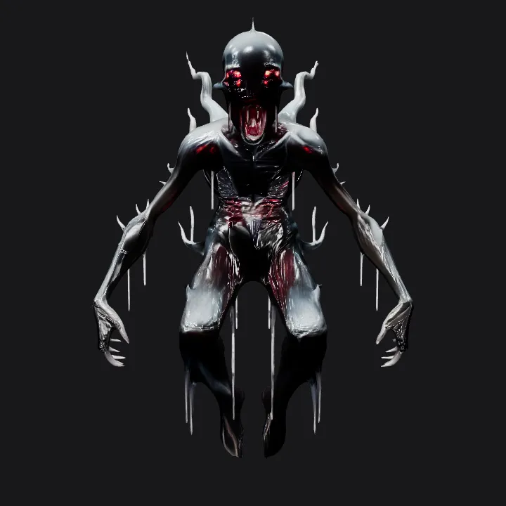 Floating ghostly humanoid creature. sharp edges, complex geometry, game-ready, character.