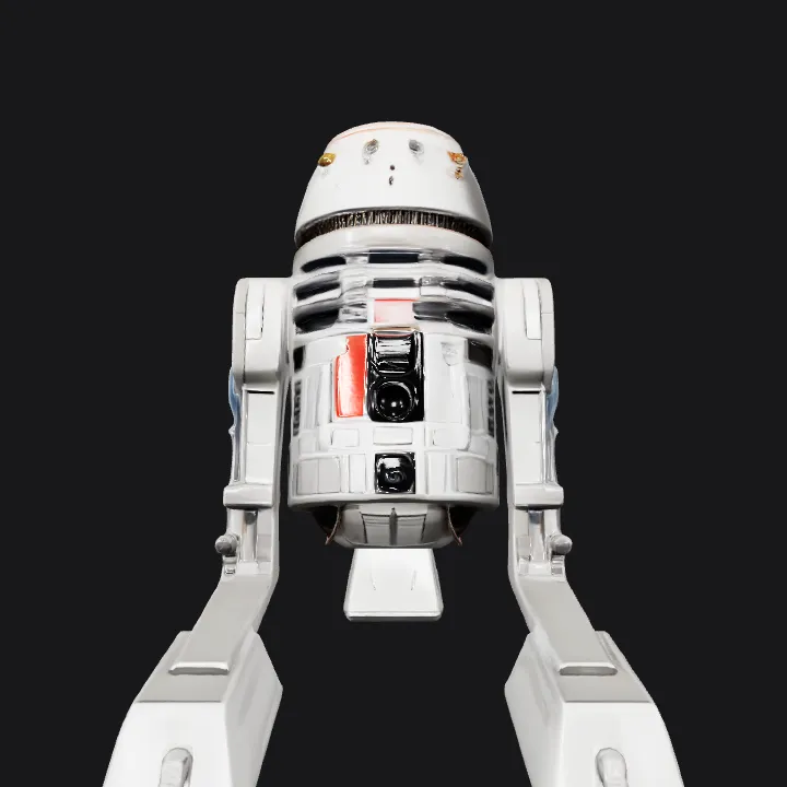 Astromech droid from Star Wars. sharp edges, complex geometry, character, symmetric geometry.
