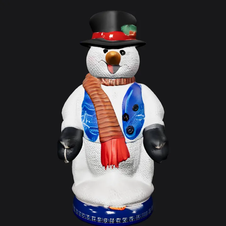 Plush snowman with scarf and hat. smooth edges, simple geometry, character, symmetric geometry.