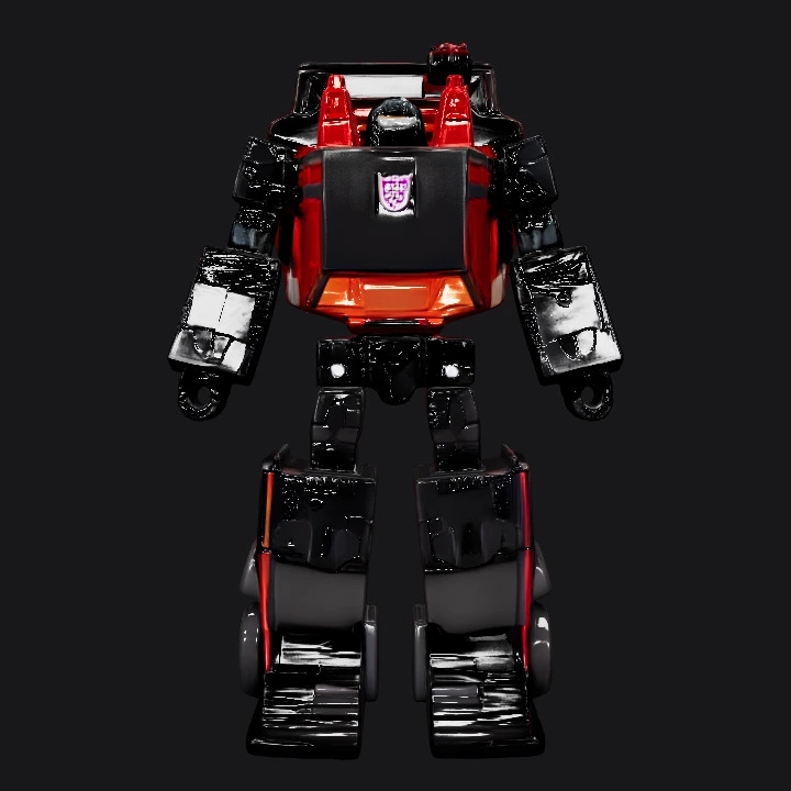 Black robot toy figure standing upright. sharp edges, complex geometry, game-ready, character, symmetric geometry.