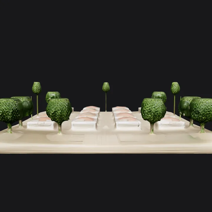 Model of a small residential neighborhood. simple geometry, game-ready, symmetric geometry.