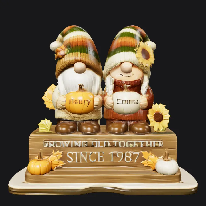 Two gnome figurines with autumn decorations. smooth edges, complex geometry, character.