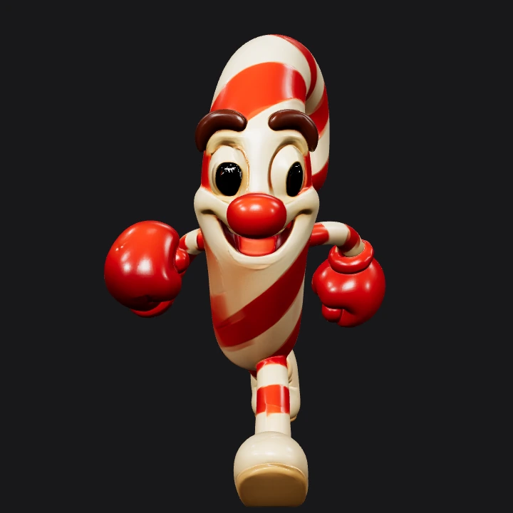 Cartoon candy cane character. smooth edges, complex geometry, game-ready, character.