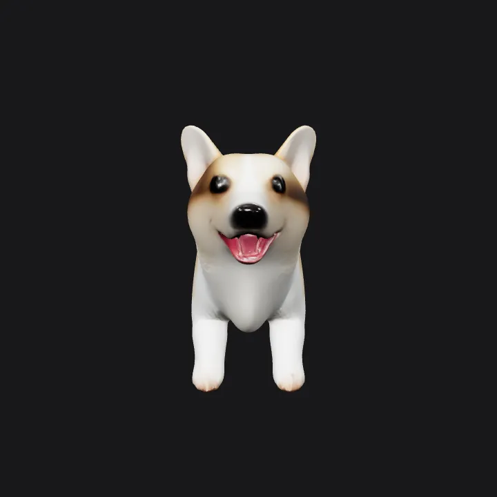 a corgi dog standing and looking up. smooth edges, complex geometry, character.