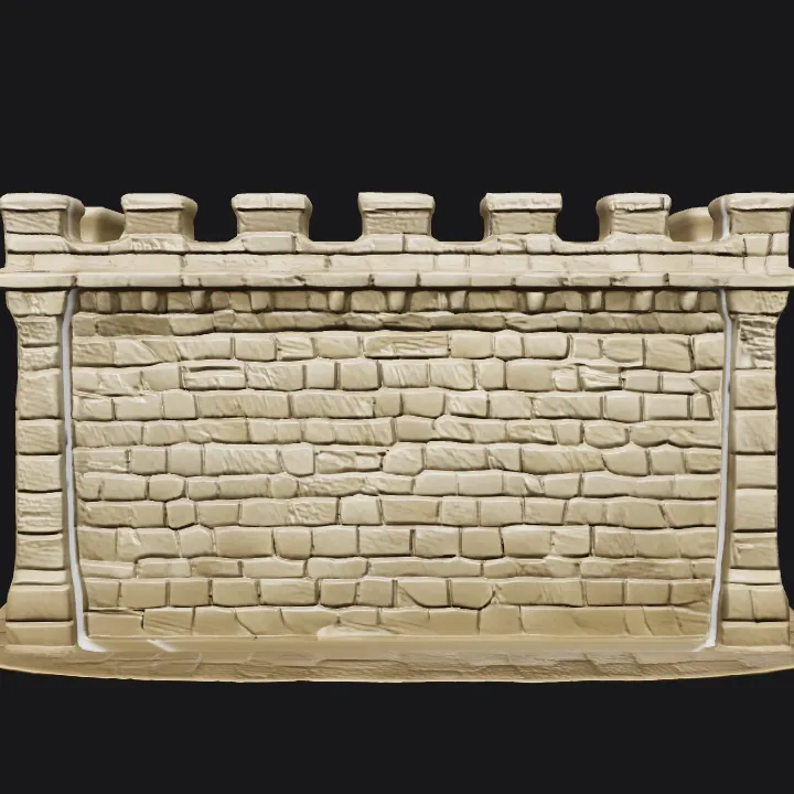 Medieval castle stone wall. sharp edges, simple geometry, game-ready, symmetric geometry.