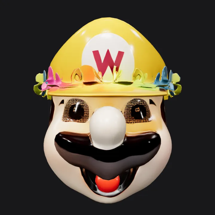 Cute pudding dessert with colorful flower lei. smooth edges, simple geometry.