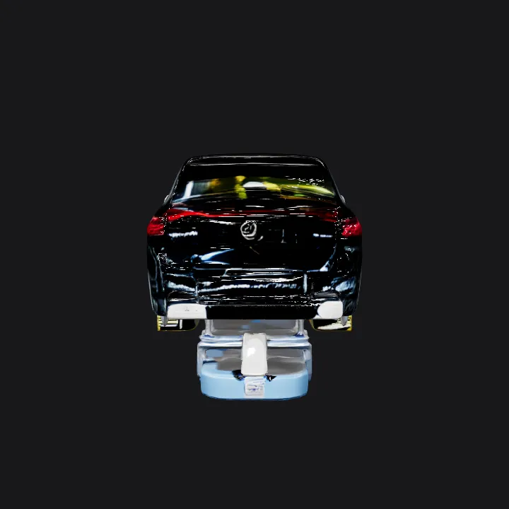 Mercedes-Benz SUV on assembly line. complex geometry, smooth edges, symmetric geometry.