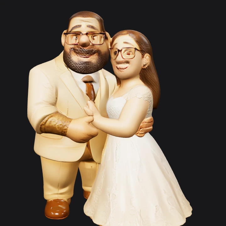 Bride and groom wedding figurines. smooth edges, complex geometry, character.