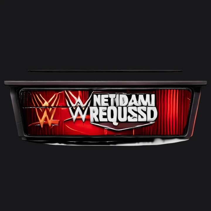 WWE commentator desk with logo. sharp edges, simple geometry, symmetric geometry.