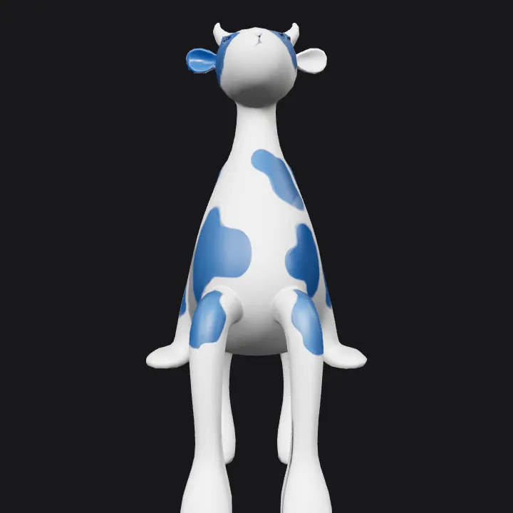 Cartoon-style blue and white cow figurine. smooth edges, simple geometry, game-ready, character, symmetric geometry.