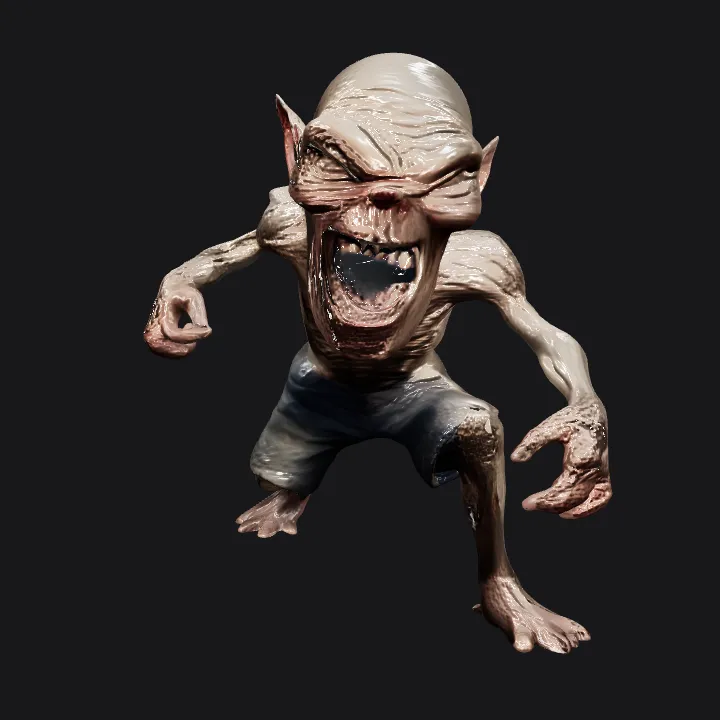 Small humanoid creature with outstretched arms. smooth edges, complex geometry, character.