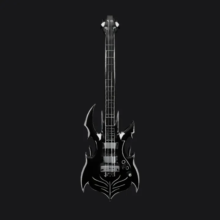 electric guitar with sharp, aggressive design. sharp edges, complex geometry, symmetric geometry.
