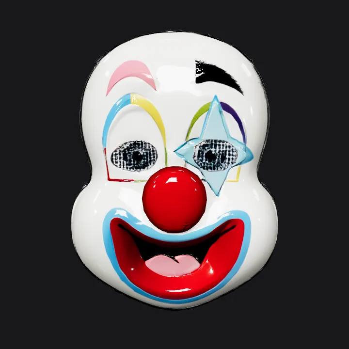 Colorful clown face mask with geometric features. smooth edges, simple geometry, character, symmetric geometry.