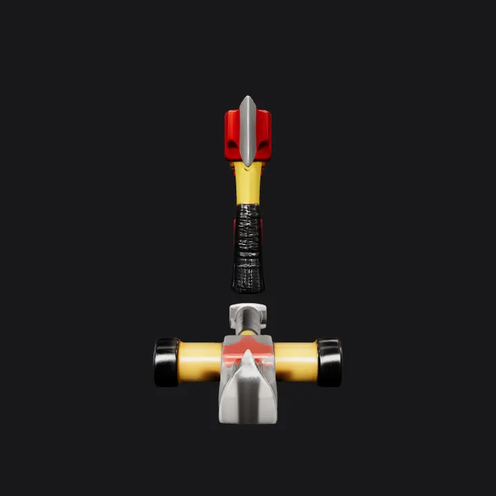 A red and yellow hammer tool. sharp edges, simple geometry, game-ready, symmetric geometry.