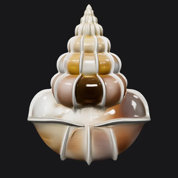 sea snail shell, spiral conical shape. smooth edges, complex geometry.