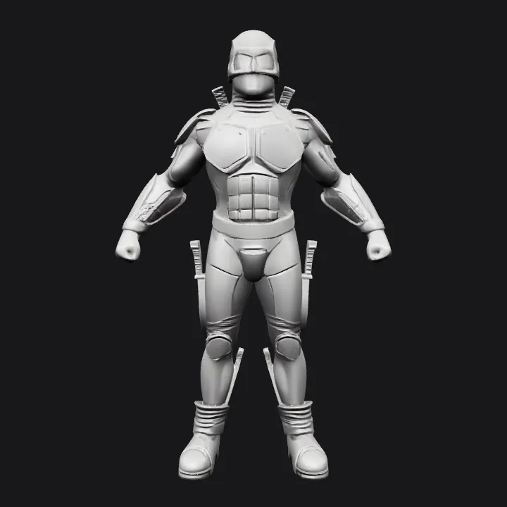 futuristic armored humanoid figure. smooth edges, complex geometry, game-ready, character, symmetric geometry.