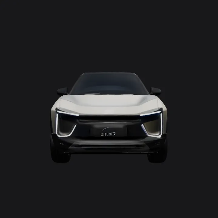 Modern electric SUV front view. sharp edges, smooth edges, complex geometry, game-ready, symmetric geometry.