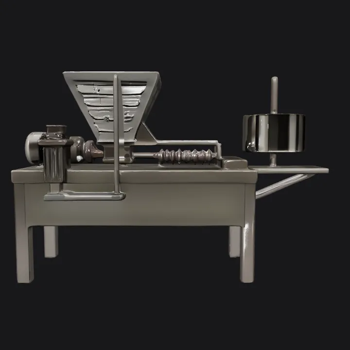 Industrial food or material processing machine. sharp edges, complex geometry, symmetric geometry.