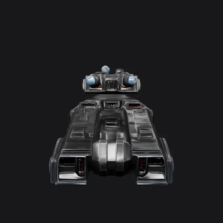 Futuristic hover battle tank with energy cannon. sharp edges, complex geometry, game-ready, symmetric geometry.