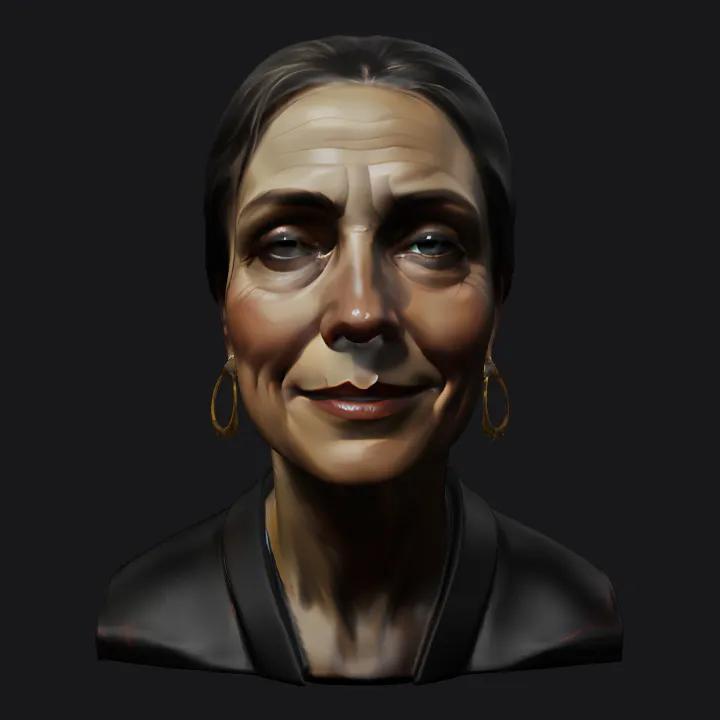 Woman with gold hoop earrings and dancers. complex geometry, smooth edges, character.