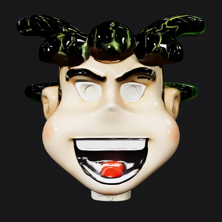 Anime-style character with spiky, black hair. sharp edges, complex geometry, character.