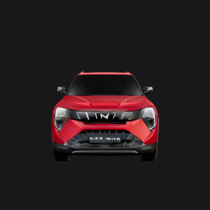 Red compact SUV parked outdoors. smooth edges, complex geometry, game-ready, symmetric geometry.