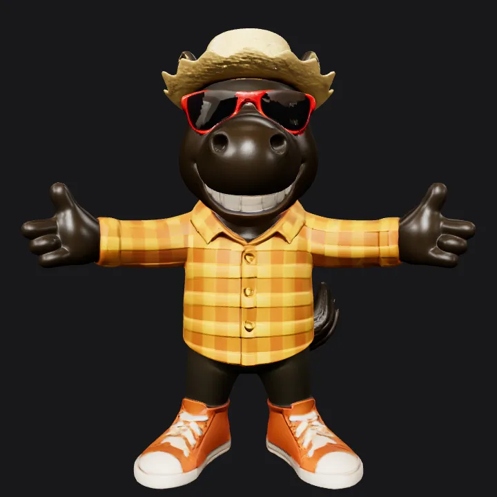 Cartoon horse character in plaid shirt. smooth edges, complex geometry, game-ready, character.