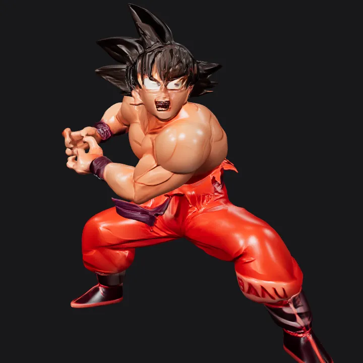Muscular anime action figure in fighting pose. sharp edges, complex geometry, game-ready, character.